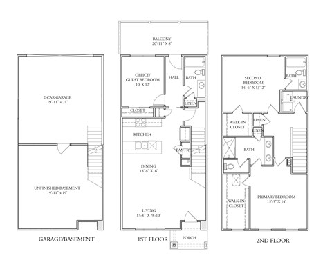 Floor plan for 3 beds, 3 baths, 1661 sqft